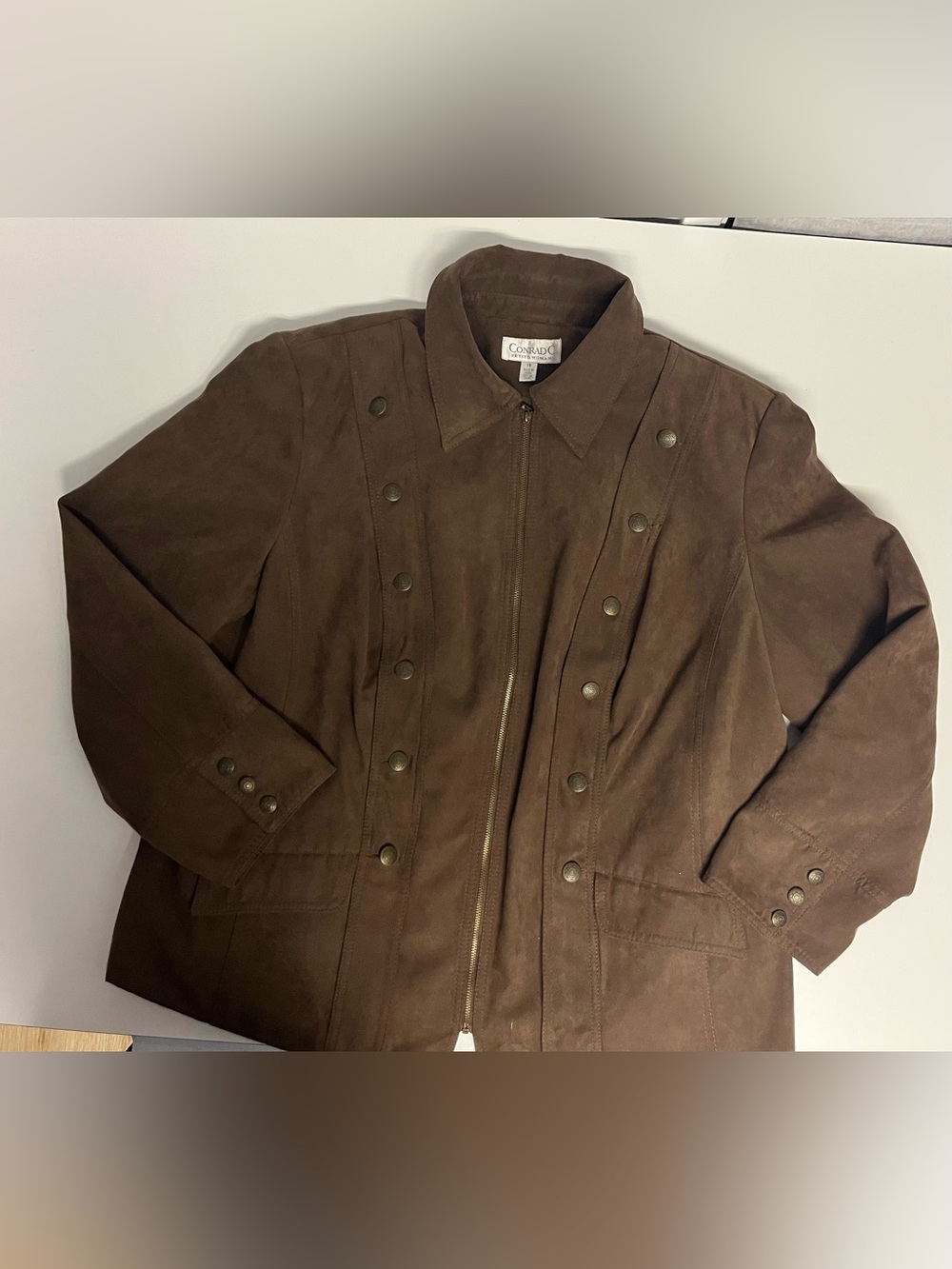 Vintage Brown Oversized Suede Zip Front Jacket